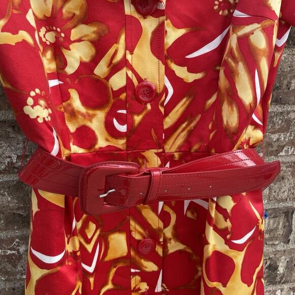 VTG Teri Jon Rickie Freeman Sz 6 Floral Hawaiian Collared Dress Abstract Artsy - Picture 3 of 7